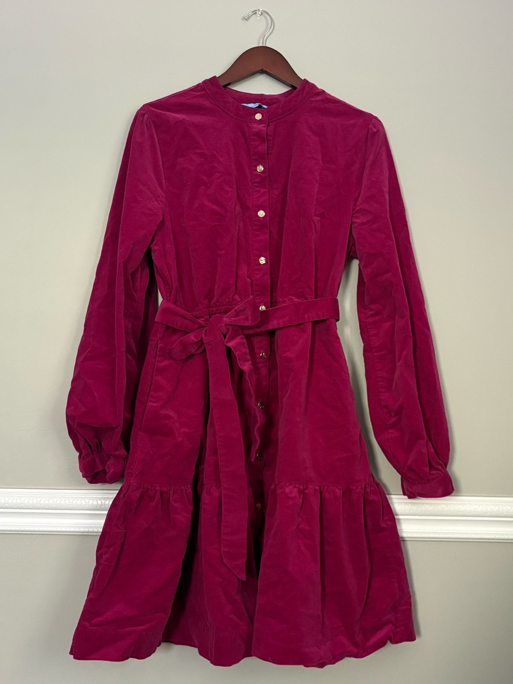 Draper James Raspberry Corduroy Button Front Belted Shirt Dress XL - Picture 8 of 12